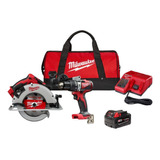 Kit Sierra Circular Y Taladro Percutor Bl 1bat 4ah Milwaukee Color Rojo