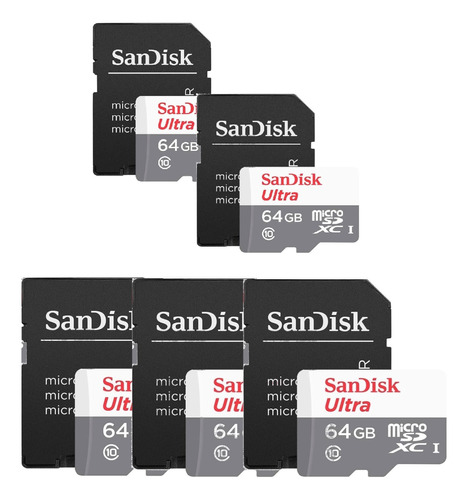 5 Cartão Memoria Micro Sd 64gb Sandisk Original Lacrado C/nf