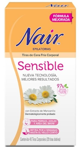 Caja Con 40 Tiras Epilatorias Nair Sensible De Cera Fría