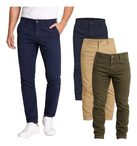 Paquete De 3 Pantalones Para Hombre Gabardina Stretch Skinny