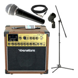 Combo Karaoke Microfono + Soprte + Cable + Amplificador Cuo Color Negro