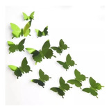 Mariposas Tipo Espejo Color Verde Con Adhesivo X 12 Pcs