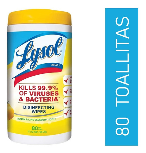 Toallitas Desinfectantes Lysol Con 80 Unidades