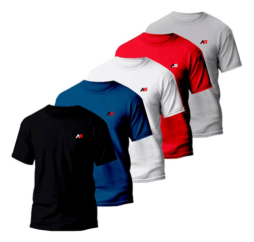 Camisetas Masculinas Bordada Premium Gola Redonda 5 Unidades