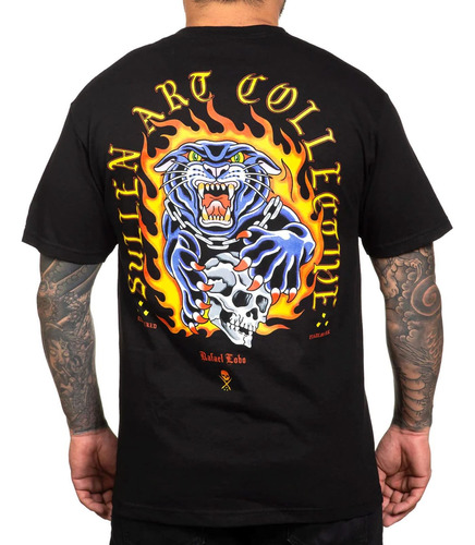 Sullen Lobo Tattoo Lifestyle Graphic Camiseta Estándar Negra