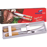 Churrasco Kit 2 Peças Inox Faca E Garfo Carne Cozinha Corte