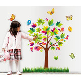 Vinil Decorativo Arbol Aves Mariposa Pegatina Para Pared