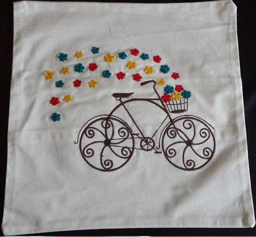 Funda Bordada - Bicicleta Con Flores