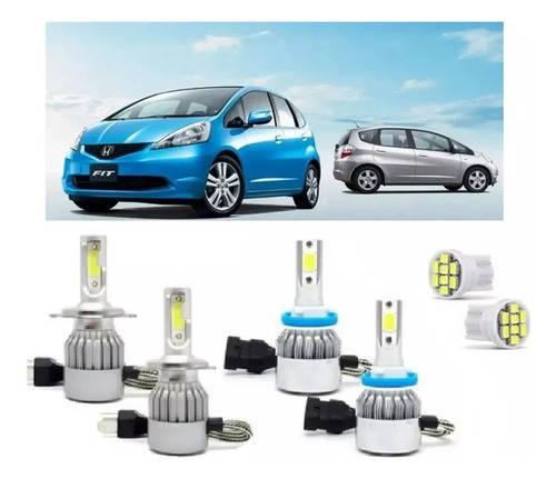 Lampadas Led Honda New Fit 2009 A 2015 Farol Milha Alto E Bx