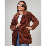 Sobretudo Teddy Feminino Animal Print 22800 Onça Consciência