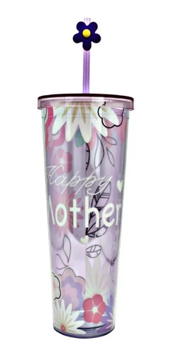 Vaso Doble Capa Con Popote Dia De La Madre Regalo Para Mama