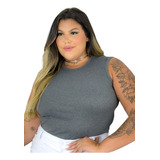 Cropped Regata Plus Size Blusa Feminina Canelada 46 Ao 52