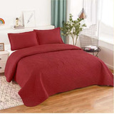 Cubrecama Delgado Bordo Unicolor Quilt 2plaza Teng Fei