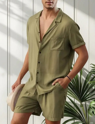 Conjunto Camisa Y Pantalón Corto Lino Manga Corta For ;