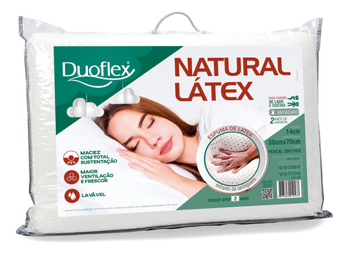 Kit 2 Travesseiro Natural Látex Duoflex 50x70x14cm