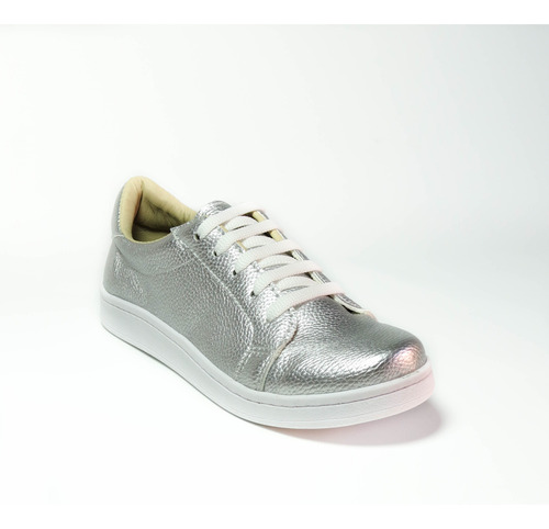 Zapatilla Stan Baja Stalla&co Cuero Plata Graneado Mujer