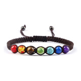 Pulsera 7 Chakras Cuarzos Tejida Unisex Cafe + Estuche