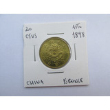 Antigua Moneda China 20 Ctvs Bronce Año 1898 Muy Escasa 