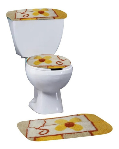 Set De Baño 3 Piezas Con Fundas Y Tapete Microfibra