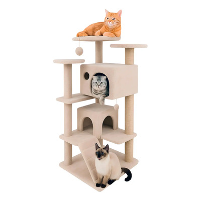 Casa Mueble Rascador Para Gato Multinivel Torre Poste Hamaca Color Beige 135cm | Meses sin interés