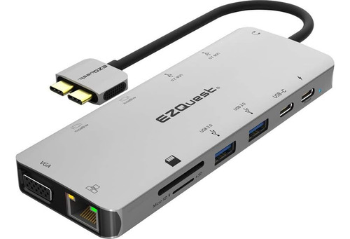 Ezquest Usb C Hub 13 En 2 Con 2 Hdmi 4k, Vga, 1gbs Ethernet,