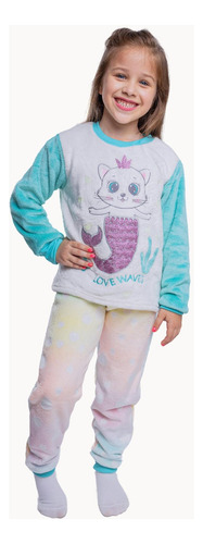 Pijama Inverno Fleece Soft Plush Infantil Feminino Longo