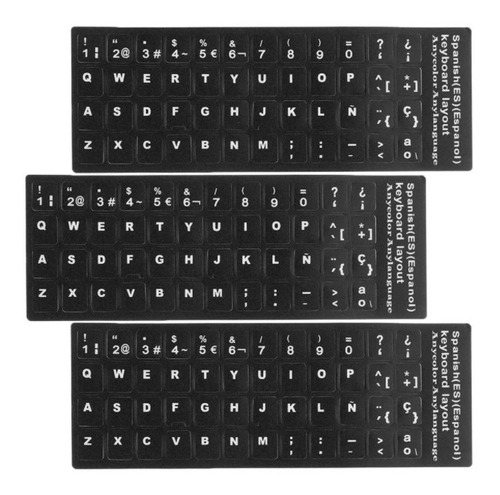 3 Etiquetas Pegatinas Stickers Para Teclado En Español Negro