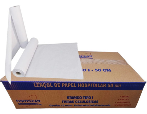 Kit 10 Bobina Lençol Rolo Papel Maca Clinica Hospital 50x50