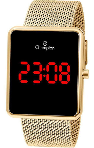 Relógio Feminino Led Digital Dourado Champion Quadrado + Nf