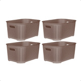 Set X 4 Canasto Organizador Plastico Rattan 53x33x29 Grande