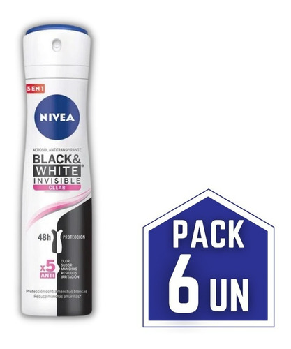 Desodorante Nivea Black And White Mujer Clear Pack X6 Oferta