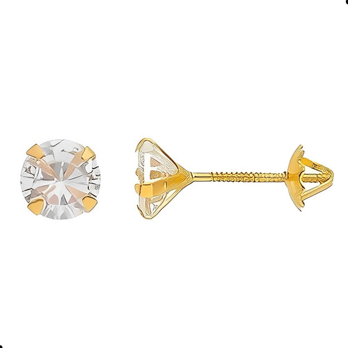 Par De Brincos Infantil Zircônia 5mm Rosca Ouro 18k