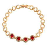 Brazalete Oro 18k Lam Swarovski Rubi Rojo 18cm Fino Regalo