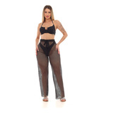 Calça Feminina Pantalona Saída Praia Cintura Alta Blogueira