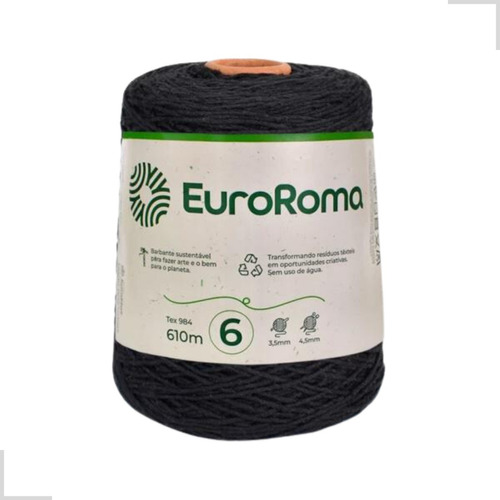 Barbante Euroroma 610m Fio 6 Eurofios Diversas Cores Crochê Cor Preto