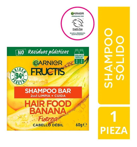 Garnier Fructis Shampoo Bar Solido Vegetal Sin Plastico 60gr