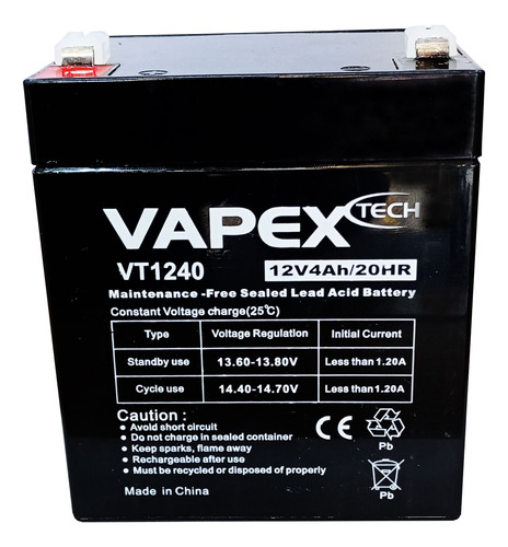 Bateria De Gel 12v 4 Ah Para Linterna Balanzas Vt1240 Vapex