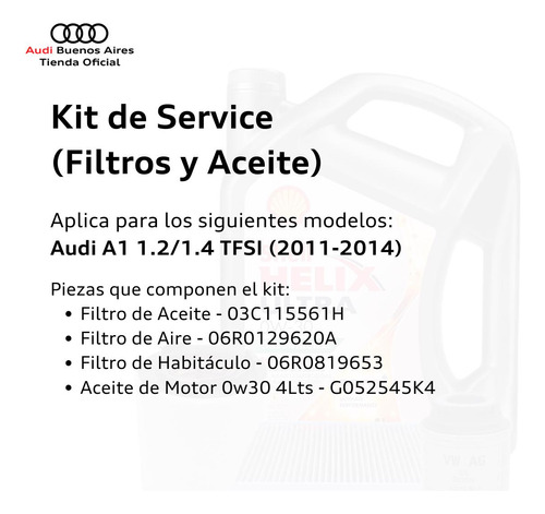 Kit Filtros Y Aceite Audi A1 1.2/1.4 Tfsi (2011-2014) Audi Foto 2