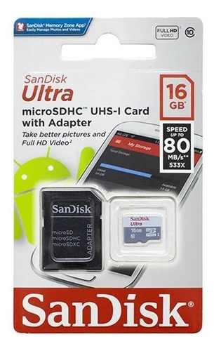 Tarjeta De Memoria Micro Sandisk Ultra Con Adaptador Sd 16gb
