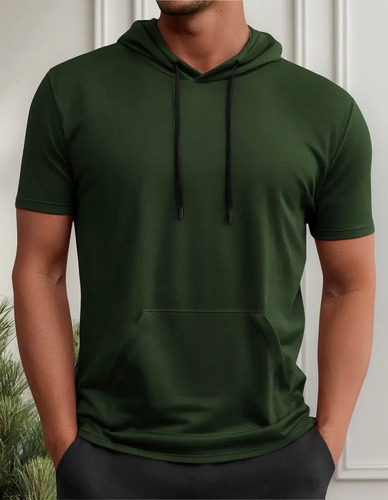 Sudadera Manga Corta Capucha Cordon Bolsillo Deportivo