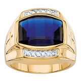 Palm Beach Jewelry Anillo Para Hombre Con Zafiro Azul Y Diam