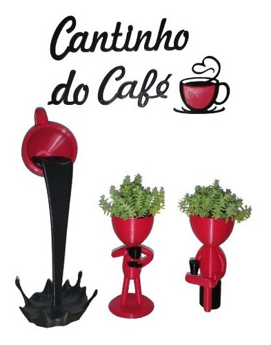 Kit Cantinho Do Café Decorativo Vasinhos Bob Tomando Café 