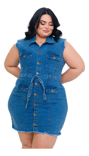 Vestido Jeans Plus Size Com Elastano Feminino