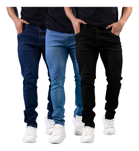 Kit 3 Calça Jeans Sarja Masculina Skinny Slim Lycra  + Cores