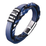 Pulsera Cuero Trenzado Blue And Black Hombre Moda 2021