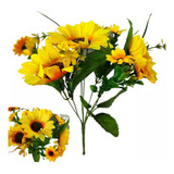 Combo X 3 Ramos De Girasol X 7 Flores Artificiales 30x9 Cm