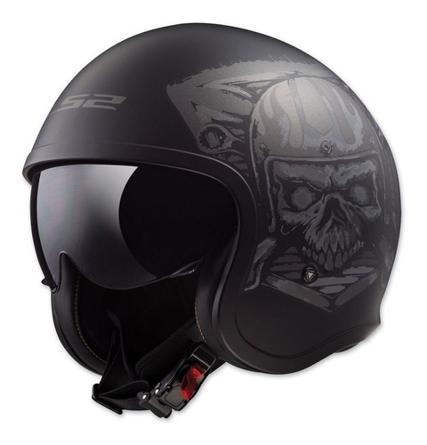 Casco Abierto Ls2 Spitfire Skull Rider Negro Mate