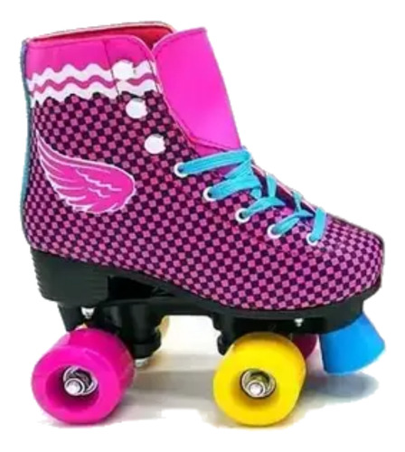 Patins Quad Sou Luna Rosa Quadriculado Unitoys + Brinde