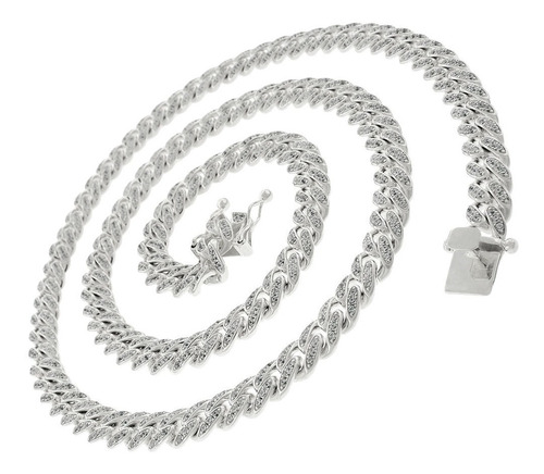 Cadena Collar Cubana Fina 9mm Simil Diamantes Oro Plata