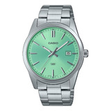 Reloj Casio Hombre Mtp-vd03d-3a2 Fondo Verde Acero Fecha